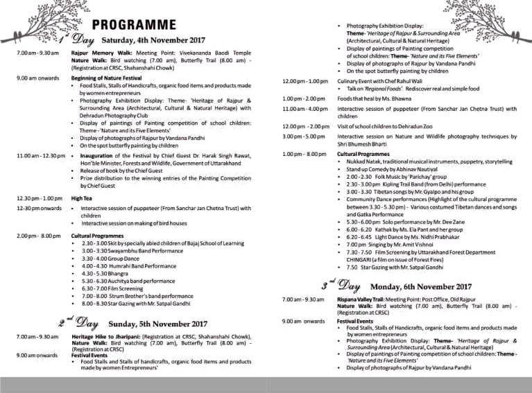 Rajpur Nature Festival (RNF) 2017 Programme Schedule